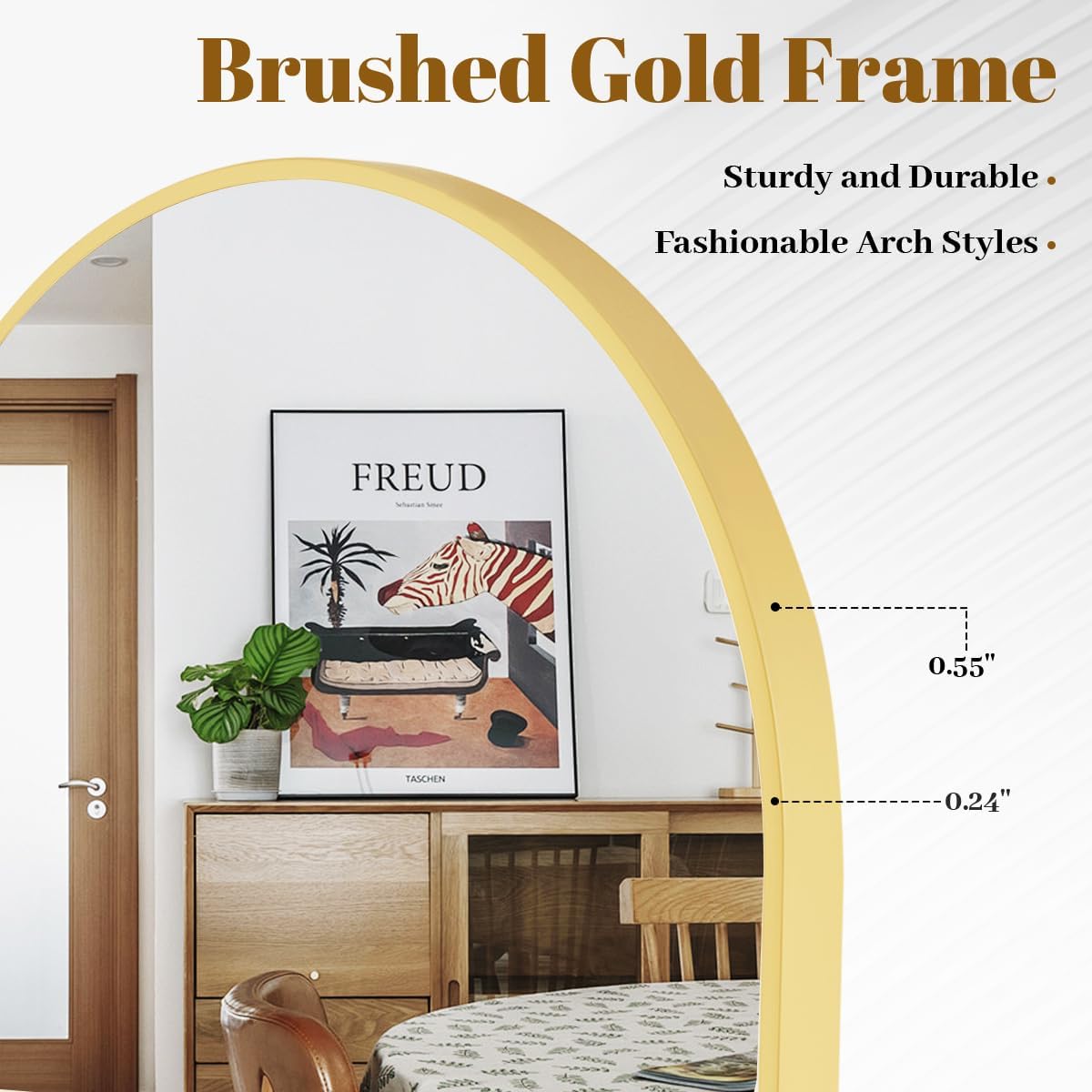 Arched Wall Mirror, 24 x 36 inch Arch Bathroom Mirror, Wall Mounted Vanity Mirror with Arch Metal Frame, Modern Bathroom Vanity Mirror for Bedroom, Living Room, Hanging or Leaning, Gold - Image 4