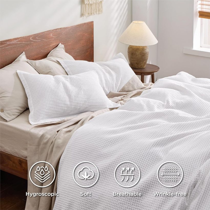 Bedsure Cotton Duvet Cover Queen - 100% Cotton Waffle Weave Coconut White Duvet Cover Queen Size, GentleSoft™ and Breathable Bedding Set for All Season, 3 Pieces, 90"x90" - Image 4