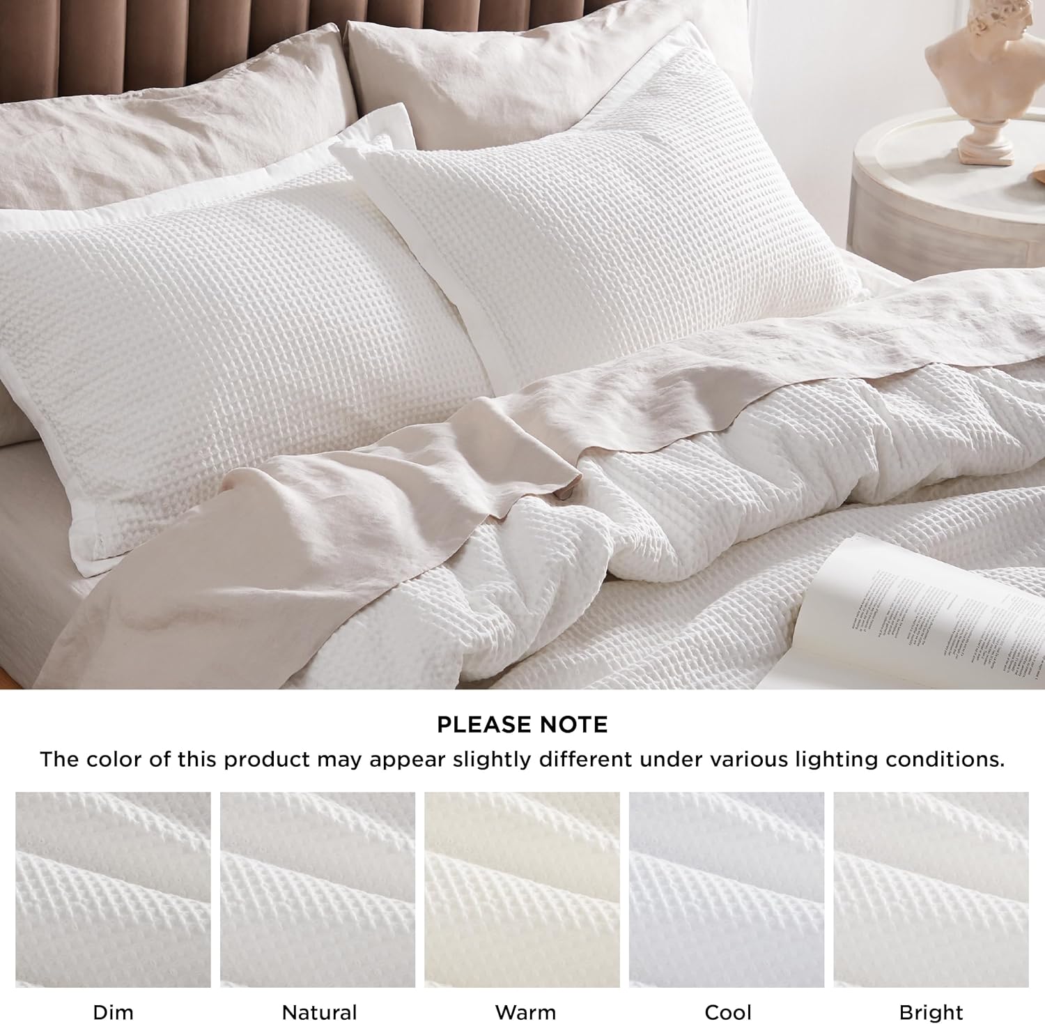 Bedsure Cotton Duvet Cover Queen - 100% Cotton Waffle Weave Coconut White Duvet Cover Queen Size, GentleSoft™ and Breathable Bedding Set for All Season, 3 Pieces, 90"x90" - Image 5