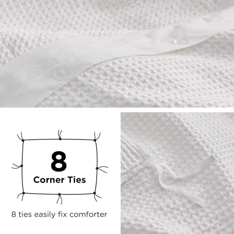 Bedsure Cotton Duvet Cover Queen - 100% Cotton Waffle Weave Coconut White Duvet Cover Queen Size, GentleSoft™ and Breathable Bedding Set for All Season, 3 Pieces, 90"x90" - Image 7