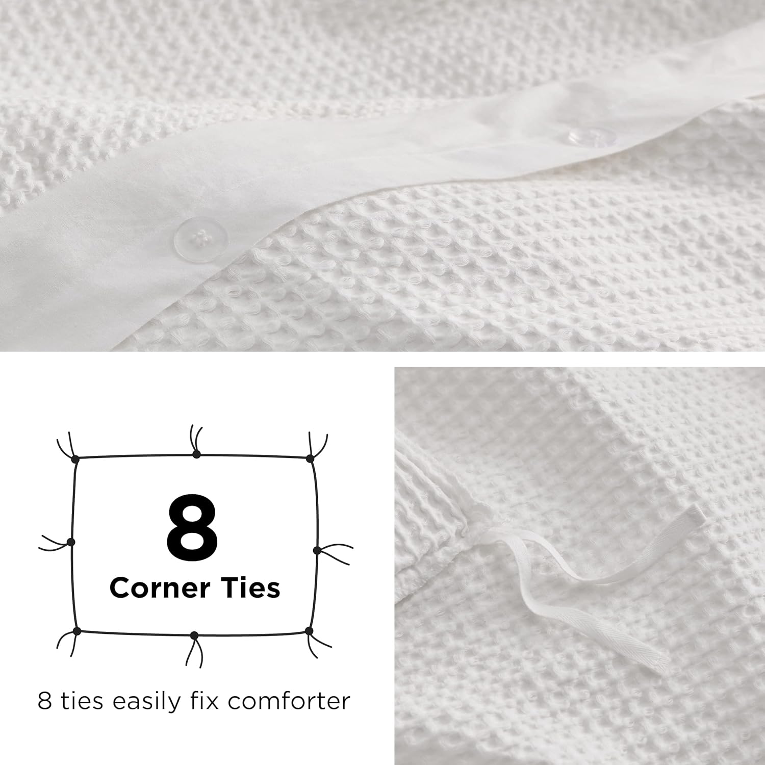 Bedsure Cotton Duvet Cover Queen - 100% Cotton Waffle Weave Coconut White Duvet Cover Queen Size, GentleSoft™ and Breathable Bedding Set for All Season, 3 Pieces, 90"x90" - Image 7