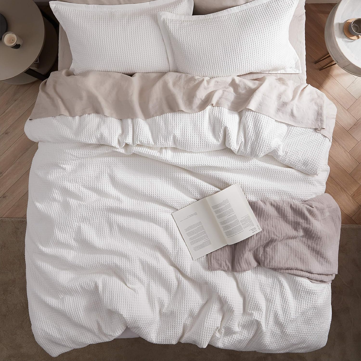 Bedsure Cotton Duvet Cover Queen - 100% Cotton Waffle Weave Coconut White Duvet Cover Queen Size, GentleSoft™ and Breathable Bedding Set for All Season, 3 Pieces, 90"x90" - Image 8