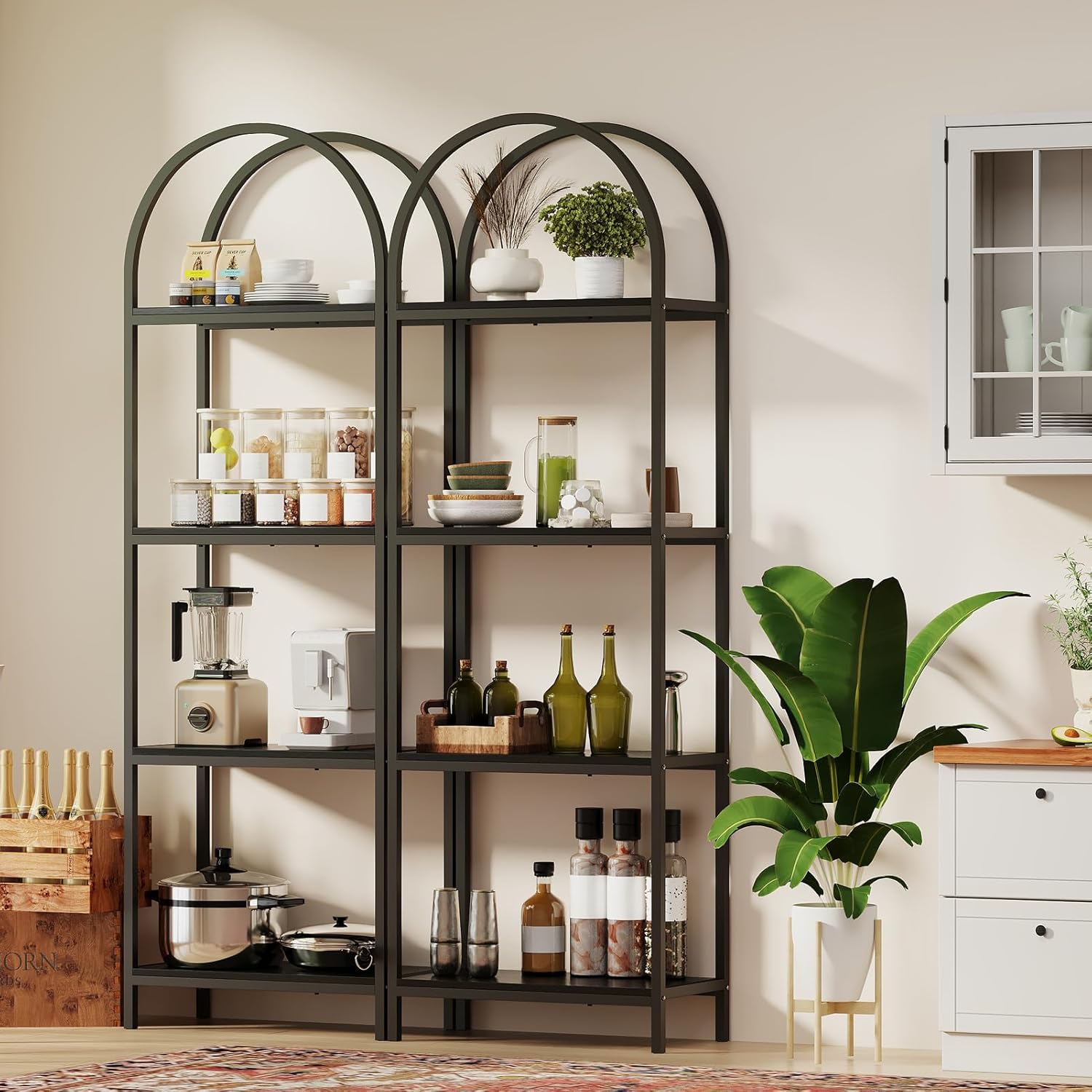 Bookshelf Arched Bookcase, Industrial Curved Metal Book Shelves, 72" Tall Freestanding Open Storage Shelf Display Rack for Living Room Home Office, Black, 4-Tier - Image 4