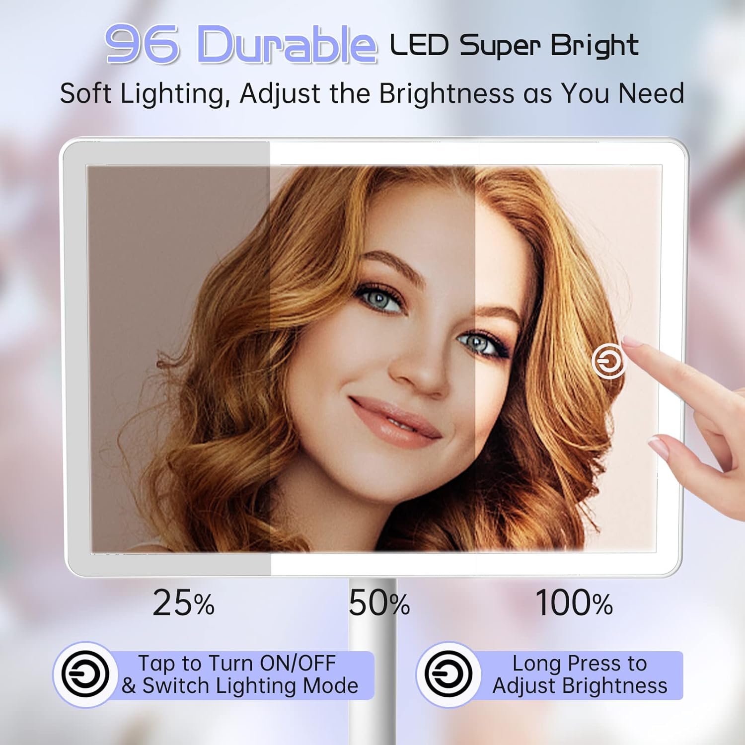 FUNTOUCH Rechargeable Makeup Vanity Mirror with Lights, Large Lighted Desk Makeup Mirror with 96 LED Lights and 10x Magnifying Mirror, 3 Color Lighting, Light up Make up Mirror with Phone Holder - Image 3