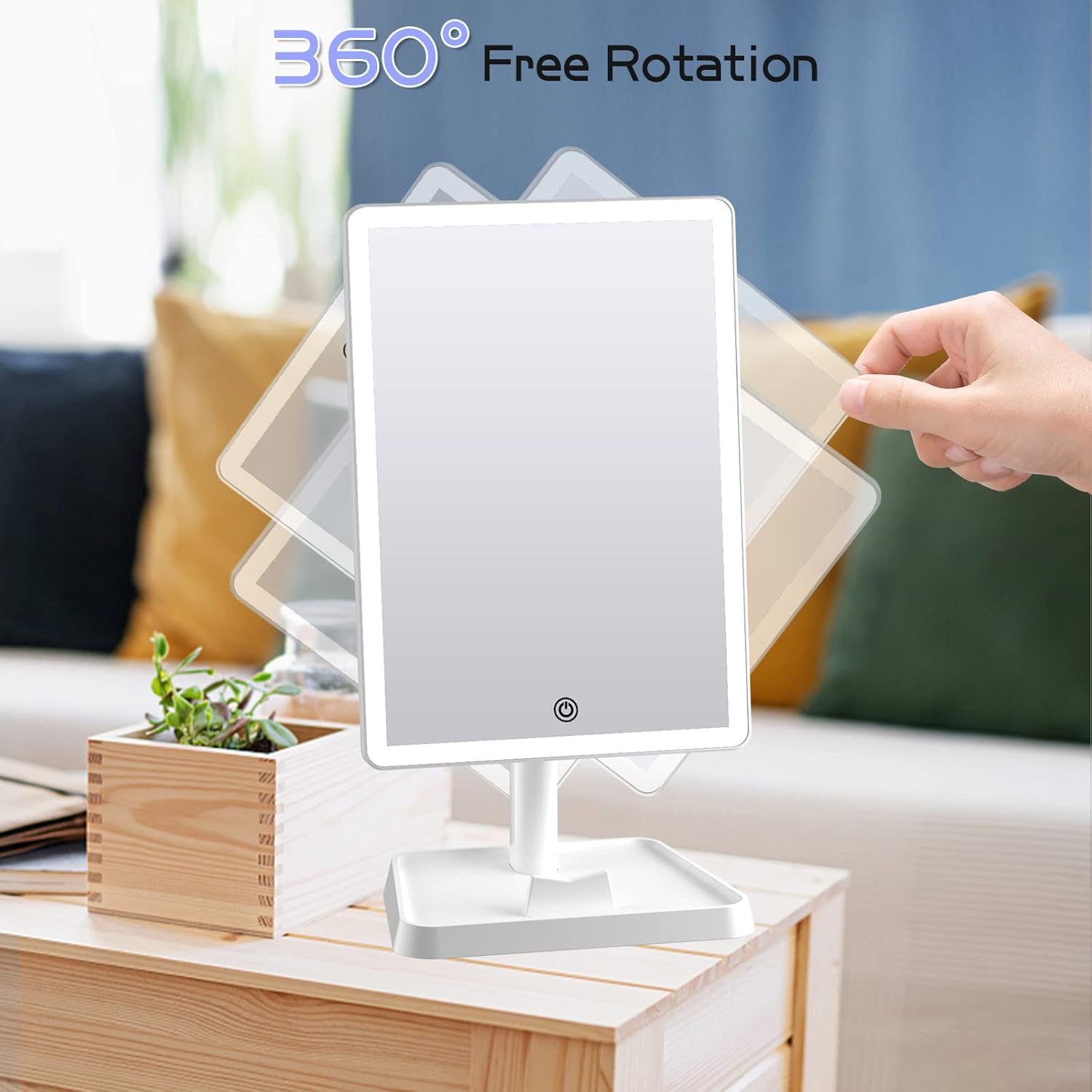 FUNTOUCH Rechargeable Makeup Vanity Mirror with Lights, Large Lighted Desk Makeup Mirror with 96 LED Lights and 10x Magnifying Mirror, 3 Color Lighting, Light up Make up Mirror with Phone Holder - Image 8