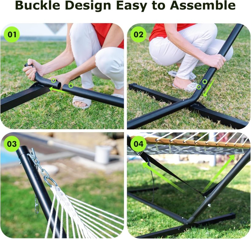 Double Hammock with Stand for Outdoor, Heavy Duty Portable Hammock with Adjustable Steel Stand for Patio, Garden, Beach, Backyard - Includes Carrying Bag,Dark Grey - Image 5