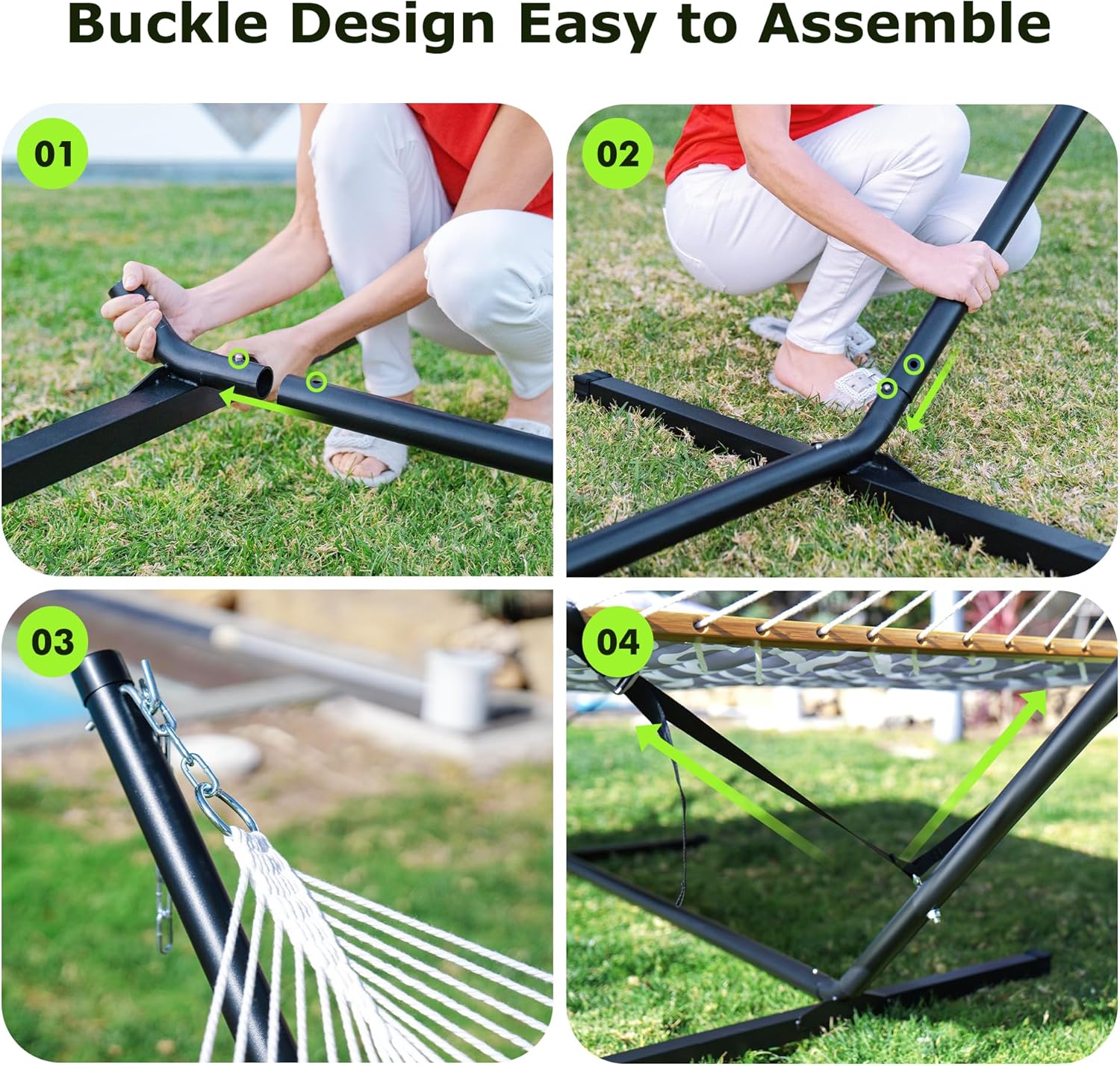 Double Hammock with Stand for Outdoor, Heavy Duty Portable Hammock with Adjustable Steel Stand for Patio, Garden, Beach, Backyard - Includes Carrying Bag,Dark Grey - Image 5