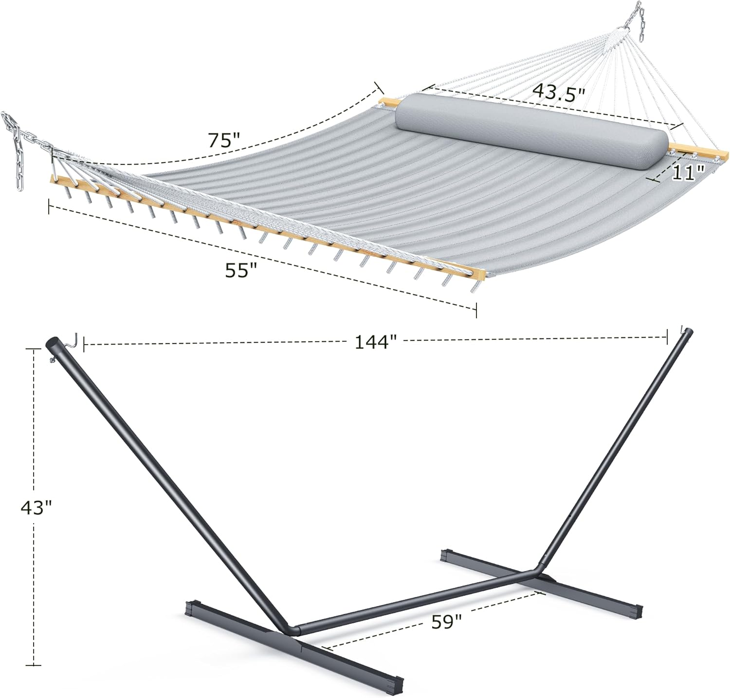 Double Hammock with Stand for Outdoor, Heavy Duty Portable Hammock with Adjustable Steel Stand for Patio, Garden, Beach, Backyard - Includes Carrying Bag,Dark Grey - Image 6