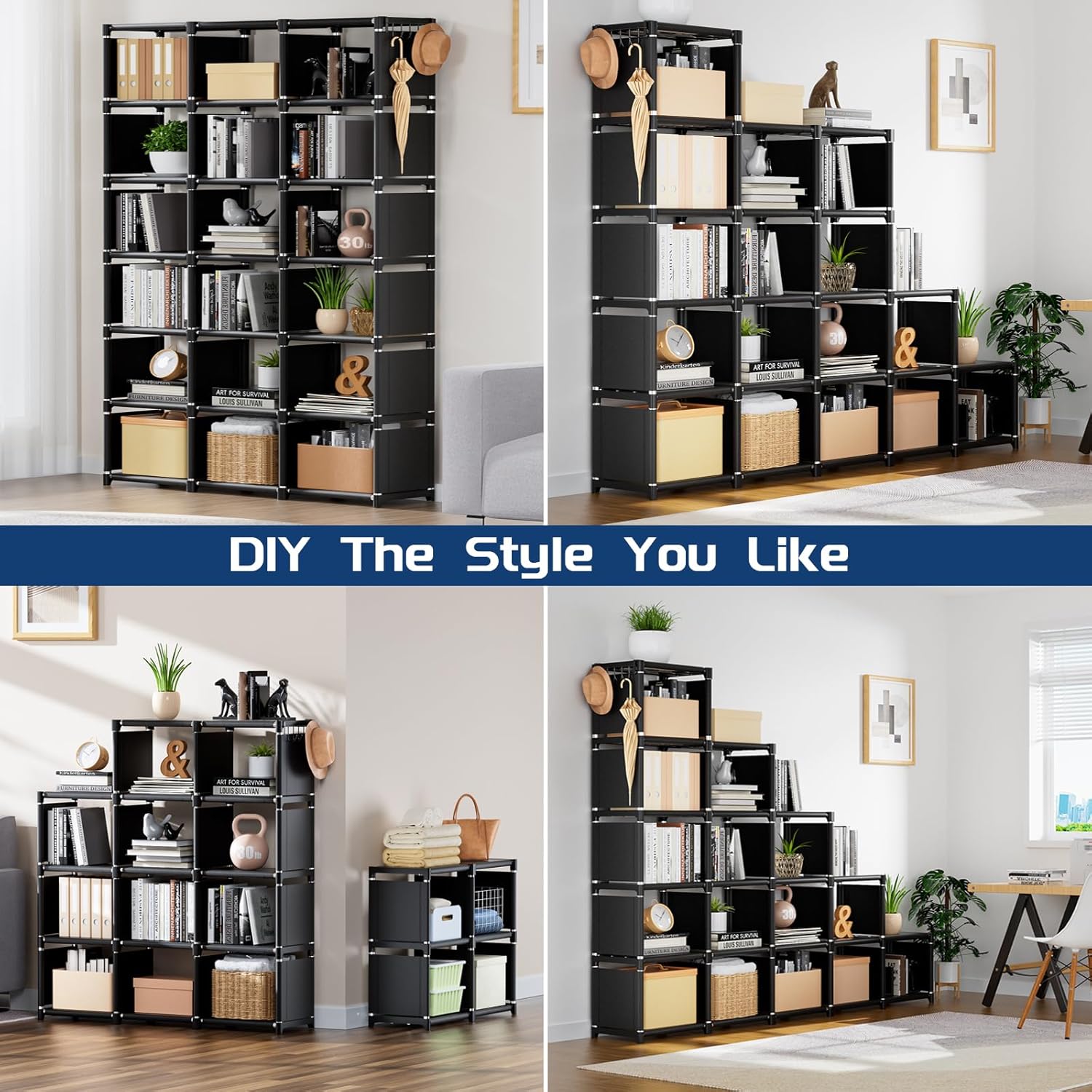 Mavivegue Bookcase, 18-Cube Extra Large Book Shelf, DIY Cube Storage Organizer for Bedroom, Living Room, Home Office - Black - Image 4