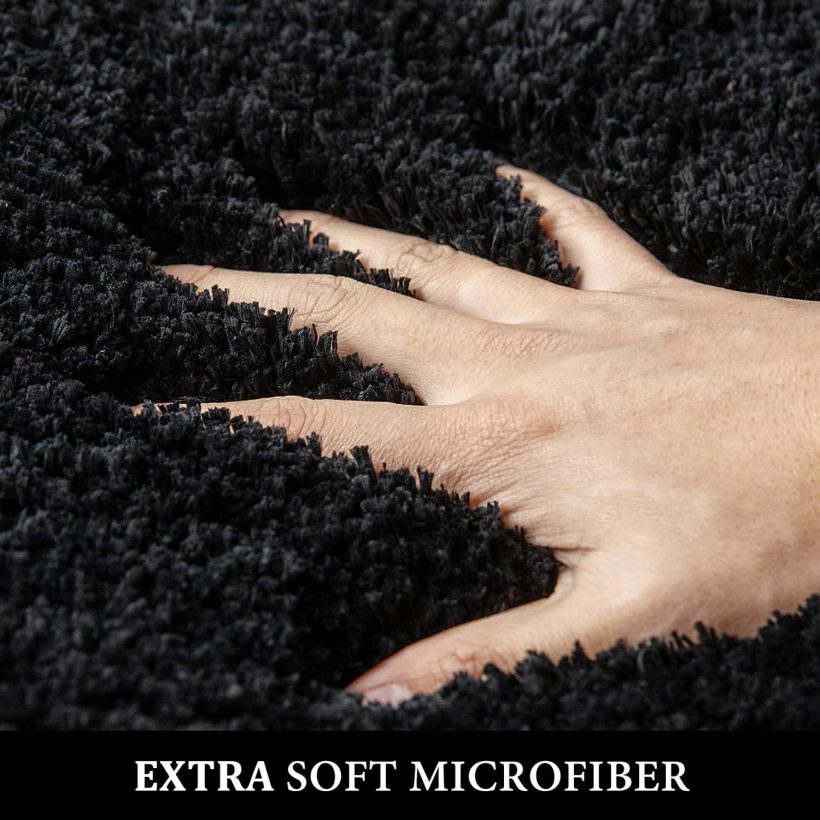 MIULEE Set of 2 Non Slip Shaggy Bathroom Rugs Extra Thick Soft Bath Mats Plush Microfiber Absorbent Water for Tub Shower Machine Washable (Black, 16x24 inches) - Image 2