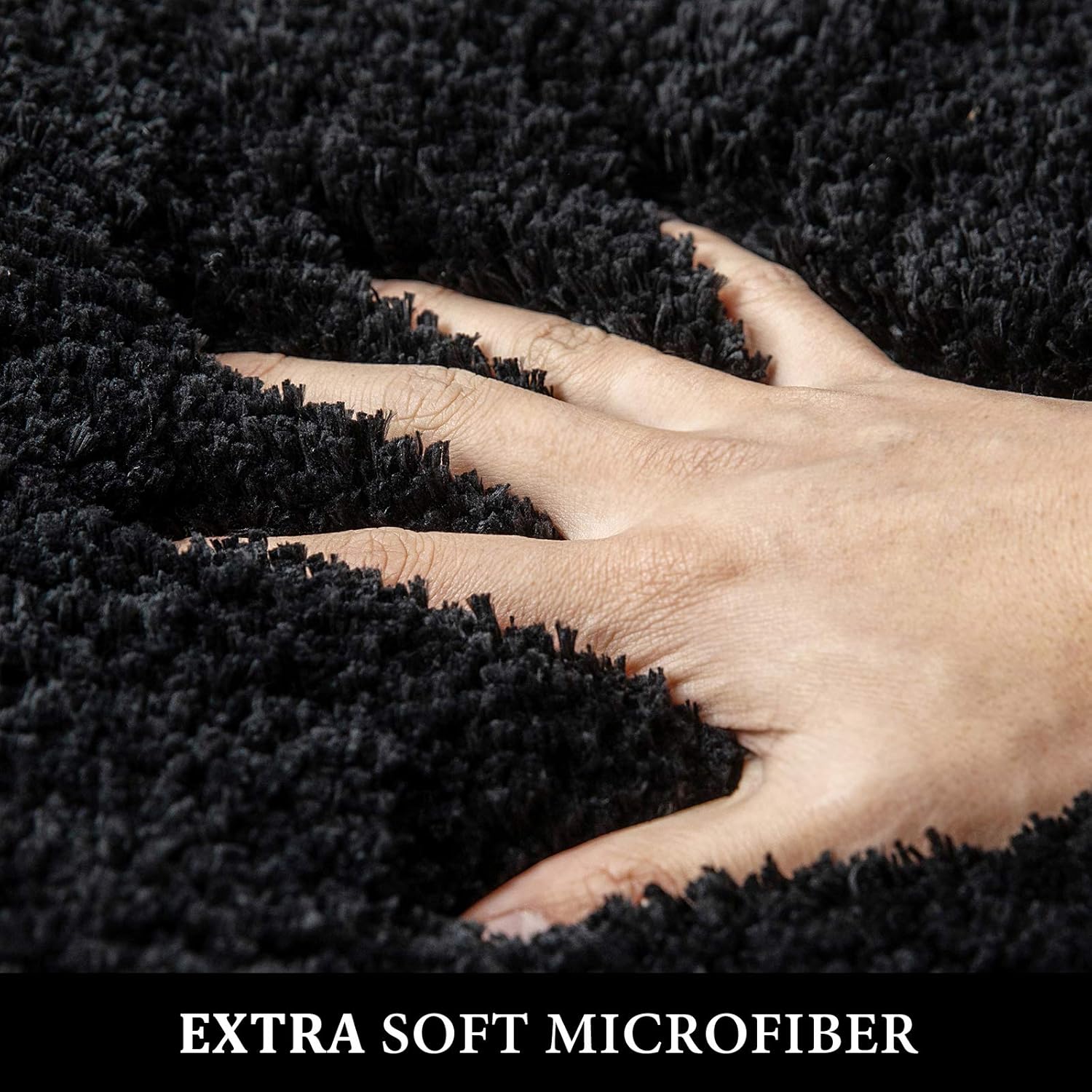 MIULEE Set of 2 Non Slip Shaggy Bathroom Rugs Extra Thick Soft Bath Mats Plush Microfiber Absorbent Water for Tub Shower Machine Washable (Black, 16x24 inches) - Image 2