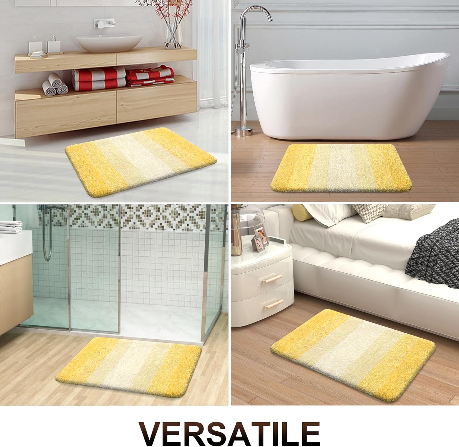 OLANLY Bathroom Rugs Sets 3 Piece, Soft Absorbent Microfiber Bath Mats and U-Shaped Contour Toilet Rug, Plush Shaggy Bath Mat Set for Bathroom (30"x20"+24"x16"+24"x20", Yellow) - Image 8