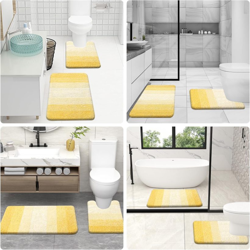 OLANLY Bathroom Rugs Sets 3 Piece, Soft Absorbent Microfiber Bath Mats and U-Shaped Contour Toilet Rug, Plush Shaggy Bath Mat Set for Bathroom (30"x20"+24"x16"+24"x20", Yellow) - Image 9