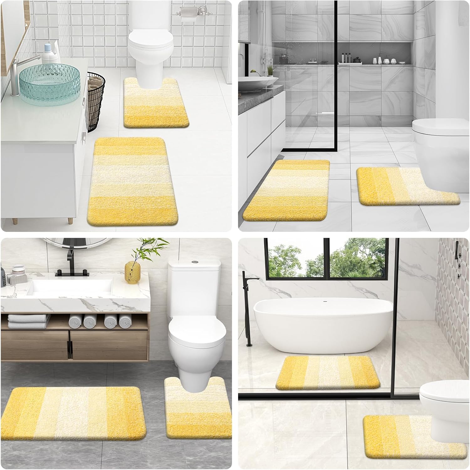 OLANLY Bathroom Rugs Sets 3 Piece, Soft Absorbent Microfiber Bath Mats and U-Shaped Contour Toilet Rug, Plush Shaggy Bath Mat Set for Bathroom (30"x20"+24"x16"+24"x20", Yellow) - Image 9
