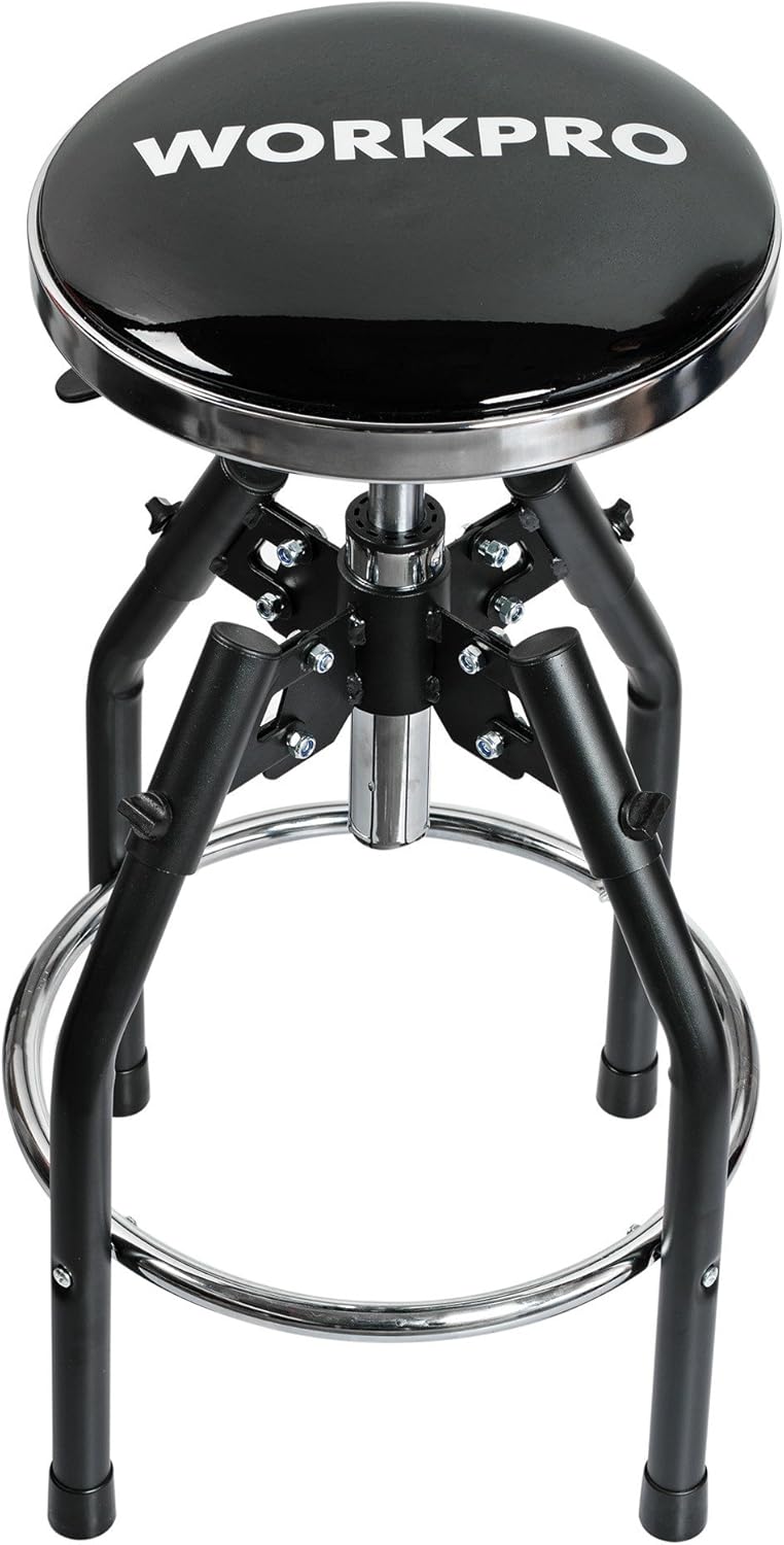 WORKPRO Heavy Duty Adjustable Hydraulic Shop Stool,Garage Bar Stool, 29in to 33.86in, 330-Pound Capacity, Black