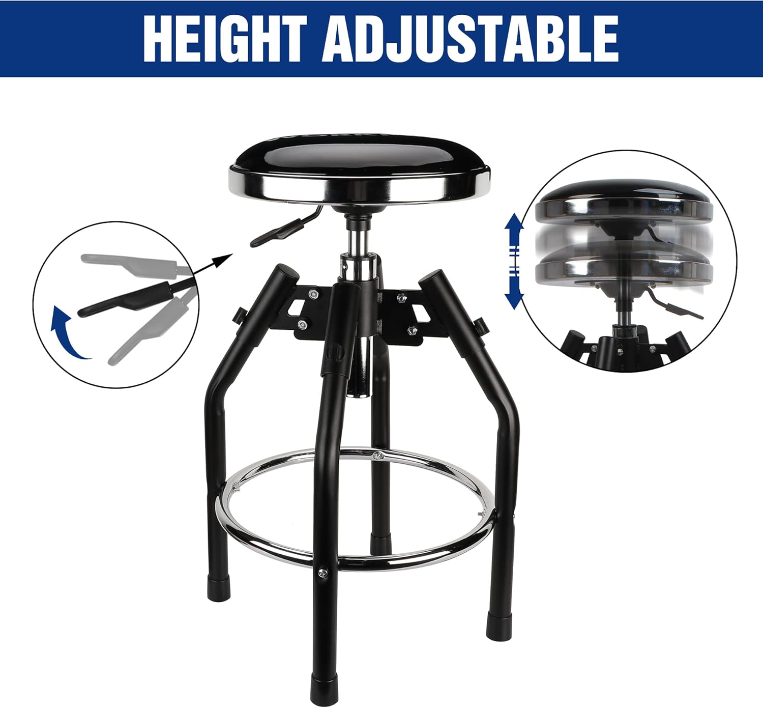 WORKPRO Heavy Duty Adjustable Hydraulic Shop Stool,Garage Bar Stool, 29in to 33.86in, 330-Pound Capacity, Black - Image 4