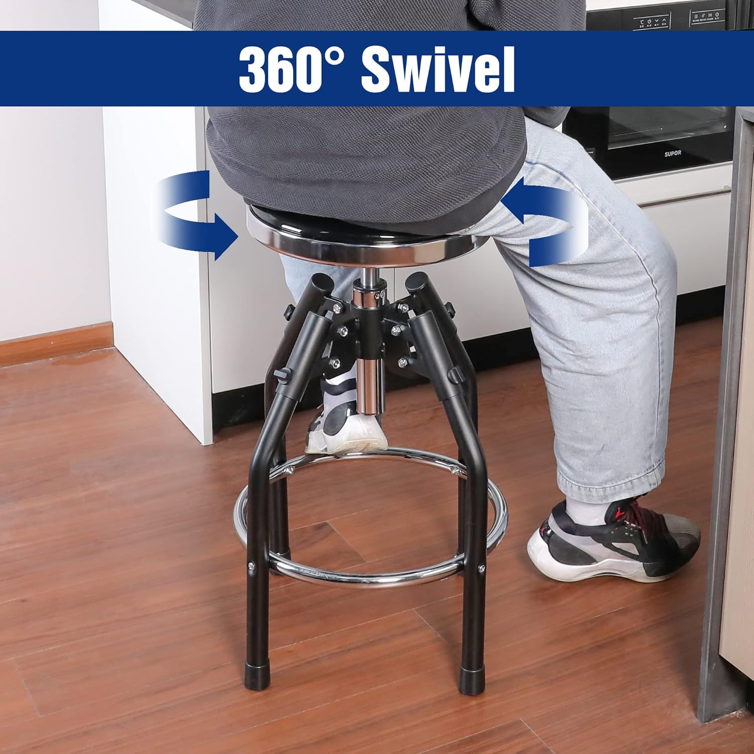 WORKPRO Heavy Duty Adjustable Hydraulic Shop Stool,Garage Bar Stool, 29in to 33.86in, 330-Pound Capacity, Black - Image 6
