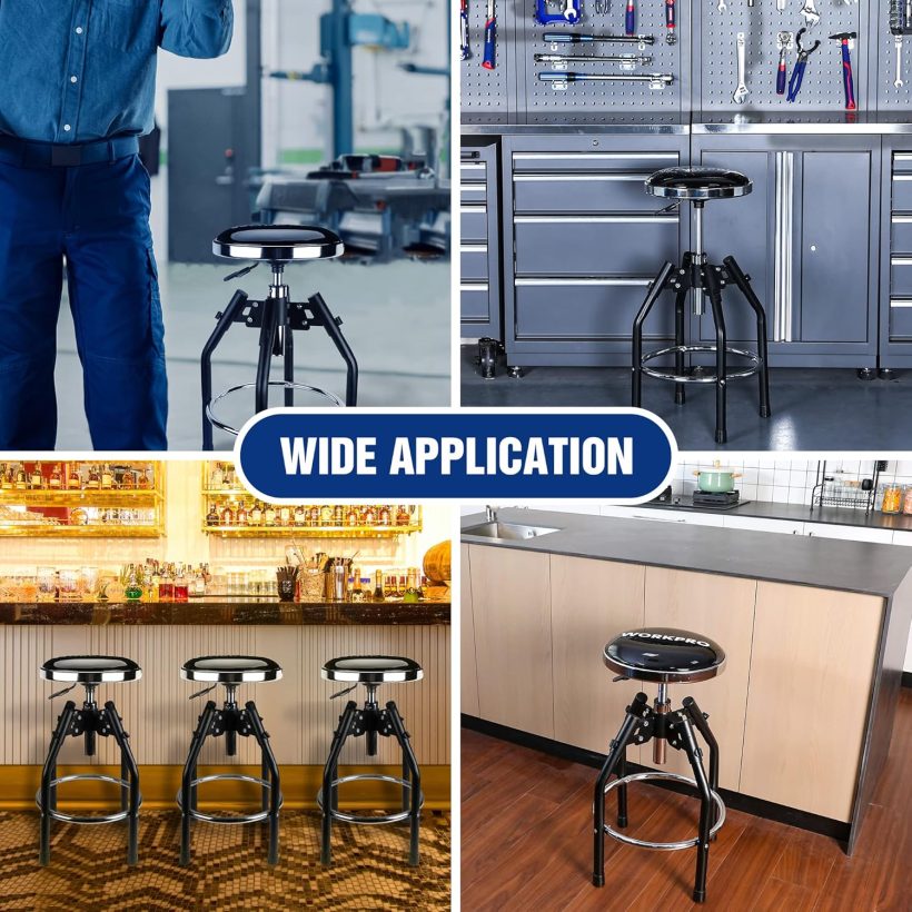 WORKPRO Heavy Duty Adjustable Hydraulic Shop Stool,Garage Bar Stool, 29in to 33.86in, 330-Pound Capacity, Black - Image 7