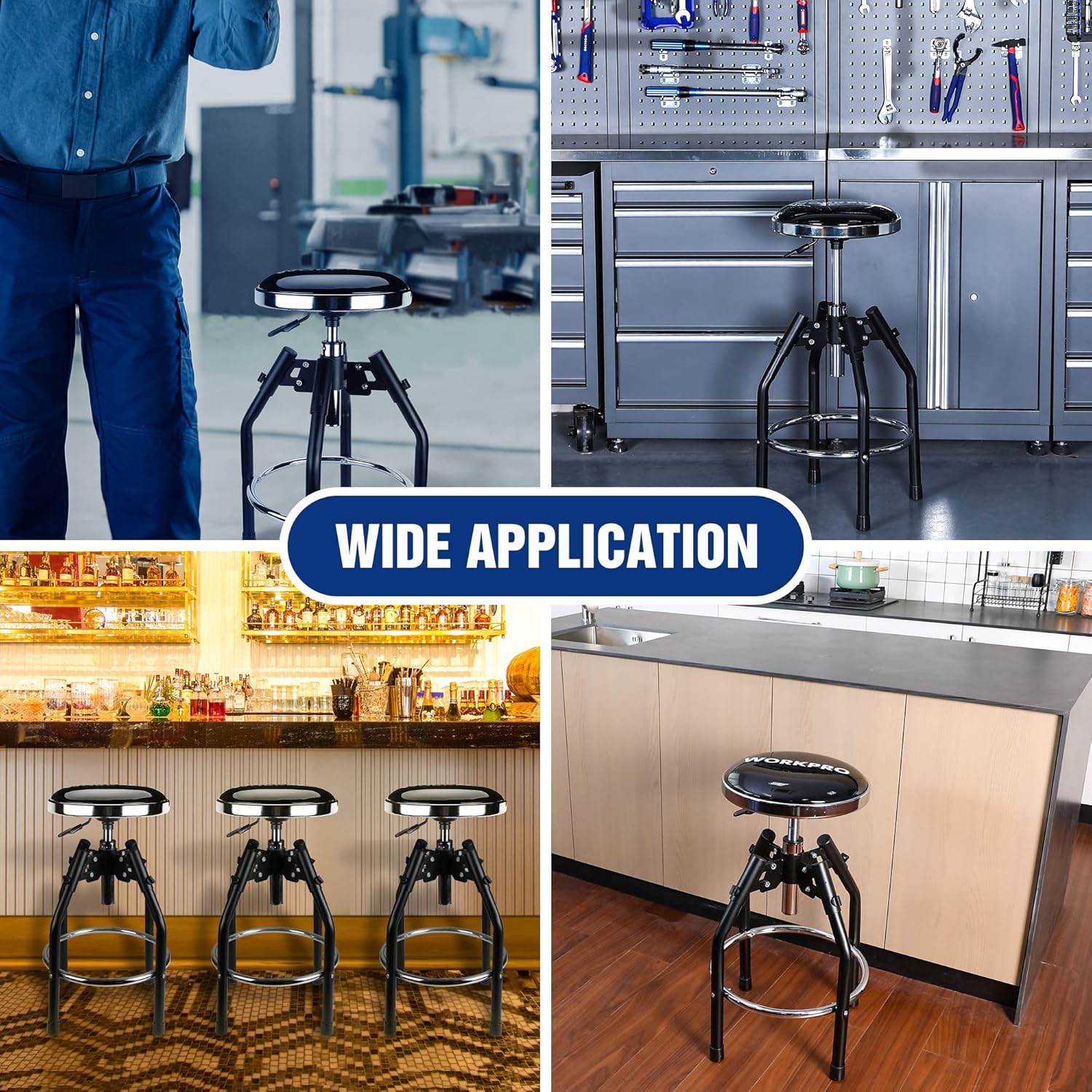 WORKPRO Heavy Duty Adjustable Hydraulic Shop Stool,Garage Bar Stool, 29in to 33.86in, 330-Pound Capacity, Black - Image 7