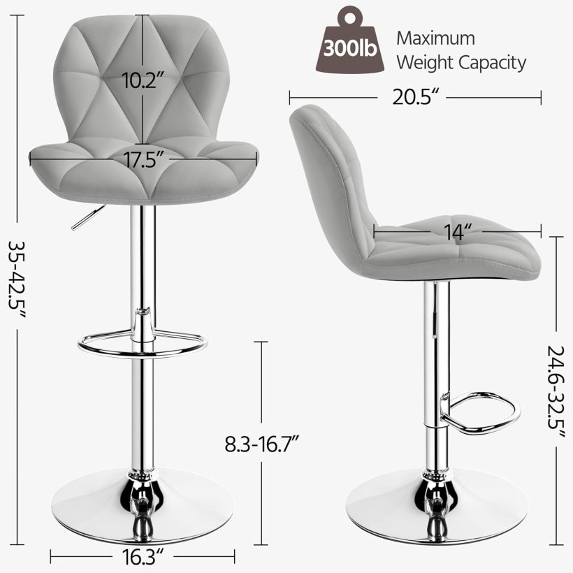 Yaheetech Grey Bar Stools Set of 2, PU Leather Bar Chairs with Backrest, Height Adjustable Swivel Island Stools for Bar, Kitchen Counter, Light Grey - Image 3