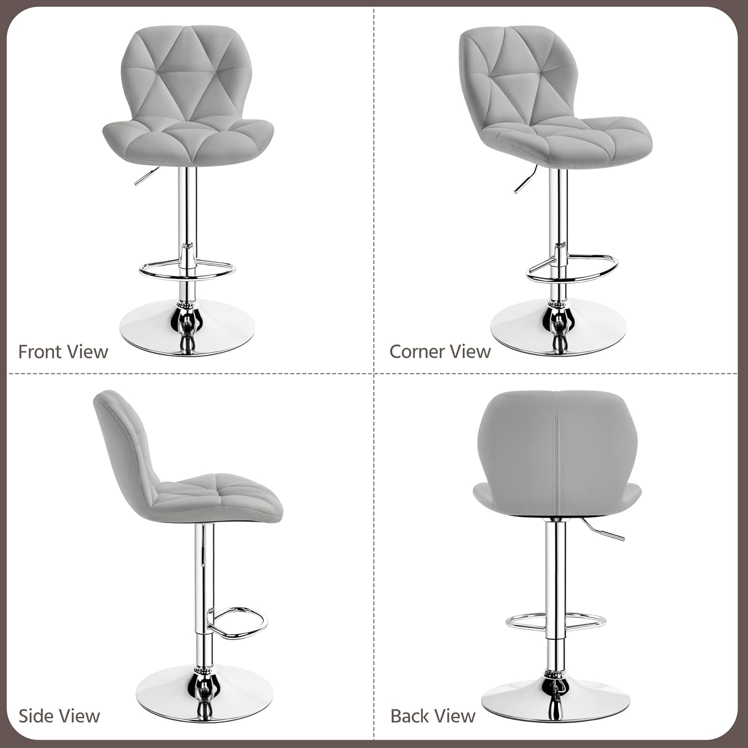Yaheetech Grey Bar Stools Set of 2, PU Leather Bar Chairs with Backrest, Height Adjustable Swivel Island Stools for Bar, Kitchen Counter, Light Grey - Image 7